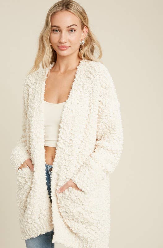 Fluffy Boucle Open Front Cardigan