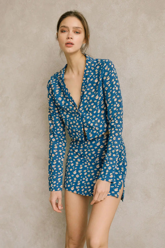 Gloria Blue Floral Long Sleeve Blouse