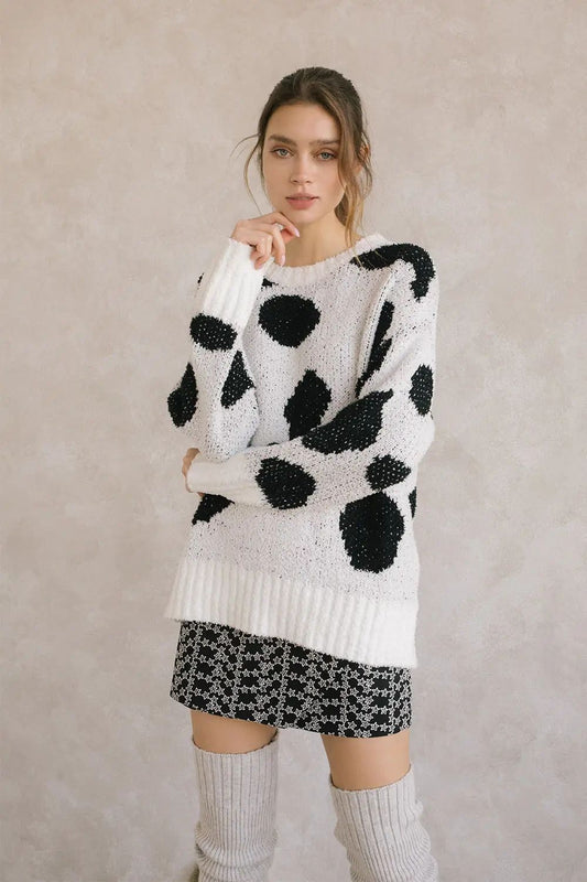 Dalmatian Print Chunky Sweater