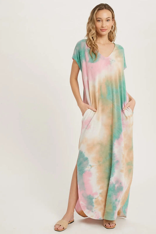 Happiness Tie Dye Maxi Jersey Dress with Pockets