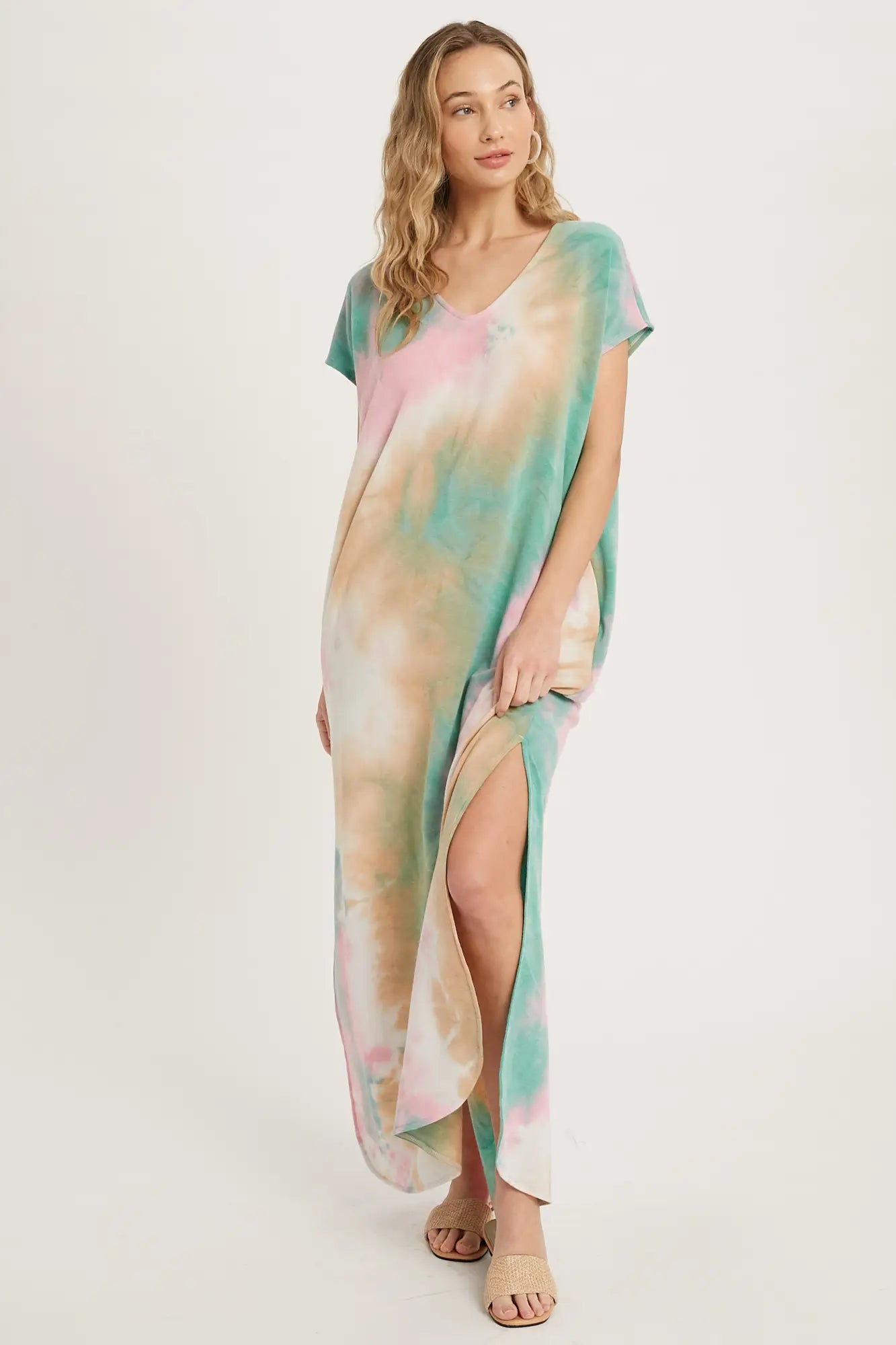 Happiness Tie Dye Maxi Jersey Dress with Pockets