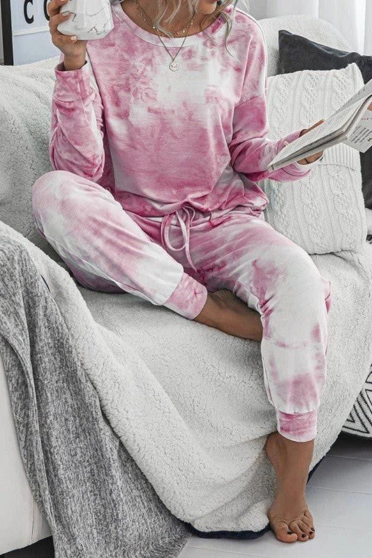 It's All About Me Long Sleeve T-shirt and Joggers Set - Dusty Rose Tie Dye