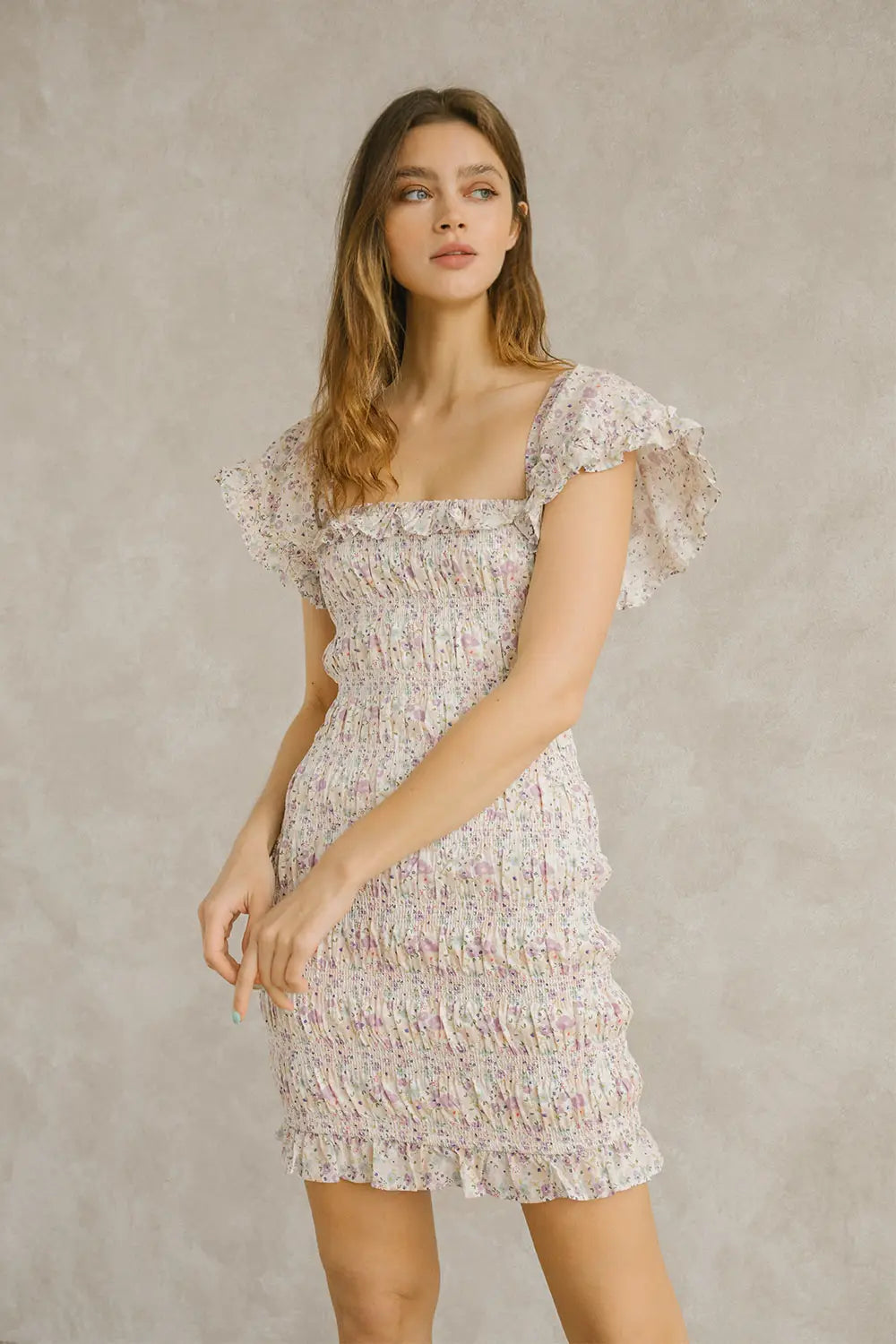 The Lakes Ditsy Floral Smocked Mini Dress