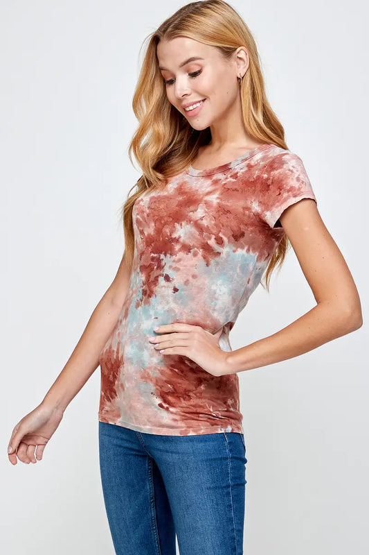 Red Multi Crystal Tie Dye Classic Tee